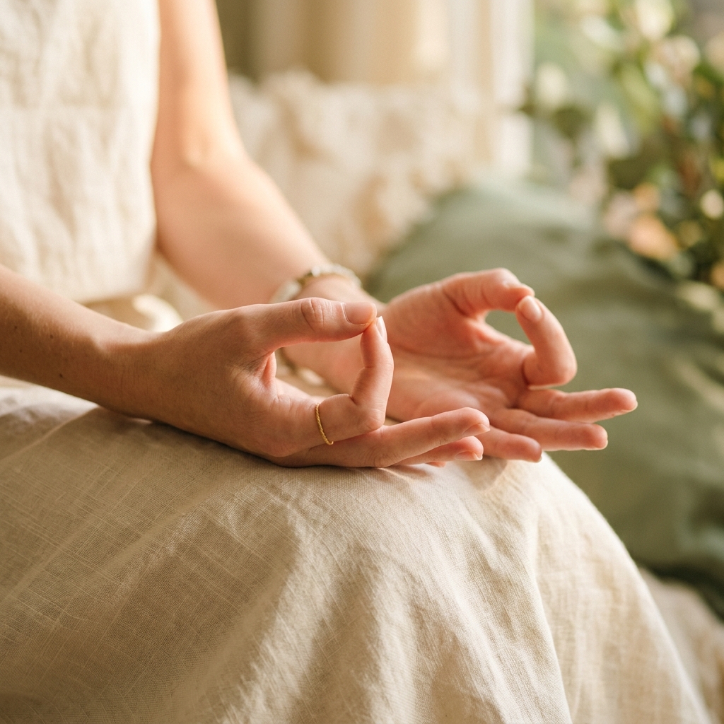 Yoga mudra hand gesture — Gyan Mudra with index finger touching thumb